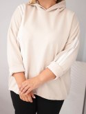 Bluza damska Plus Size wiskozowa z kapturem i ozdobnymi paskami beżowa