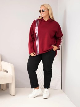 Bluza damska Plus Size wiskozowa z kapturem i ozdobnymi paskami bordowa