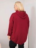 Bluza damska Plus Size wiskozowa z kapturem i ozdobnymi paskami bordowa