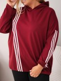 Bluza damska Plus Size wiskozowa z kapturem i ozdobnymi paskami bordowa
