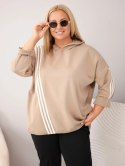 Bluza damska Plus Size wiskozowa z kapturem i ozdobnymi paskami camelowa