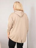 Bluza damska Plus Size wiskozowa z kapturem i ozdobnymi paskami camelowa