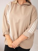 Bluza damska Plus Size wiskozowa z kapturem i ozdobnymi paskami camelowa