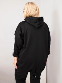 Bluza damska Plus Size wiskozowa z kapturem i ozdobnymi paskami czarna