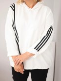 Bluza damska Plus Size wiskozowa z kapturem i ozdobnymi paskami ecru