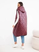 Kamizelka damska pikowana Plus Size z kapturem zapinana na zamek śliwkowa