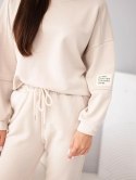 Komplet damski bawełniany z bluzą i spodniami jogger beżowy