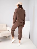 Komplet damski bawełniany z bluzą i spodniami jogger brązowy