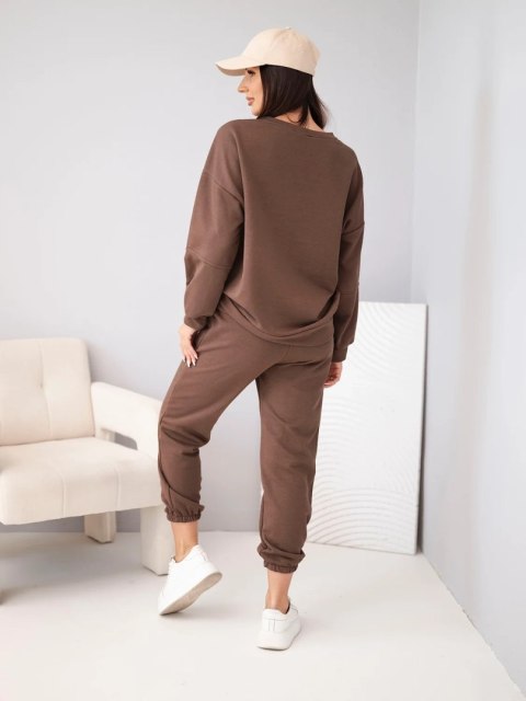 Komplet damski bawełniany z bluzą i spodniami jogger brązowy