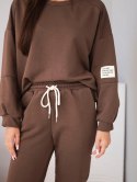 Komplet damski bawełniany z bluzą i spodniami jogger brązowy