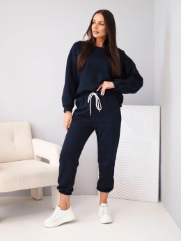 Komplet damski bawełniany z bluzą i spodniami jogger granatowy