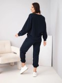 Komplet damski bawełniany z bluzą i spodniami jogger granatowy