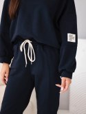 Komplet damski bawełniany z bluzą i spodniami jogger granatowy