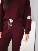 Komplet damski bawełniany z bluzą i spodniami jogger śliwkowy