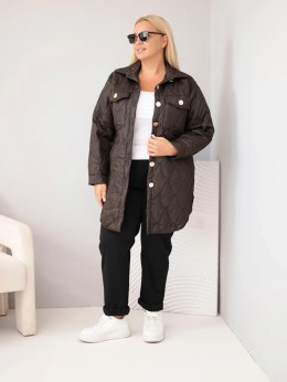 Kurtka damska Plus Size pikowana z kołnierzem i kieszeniami brązowa