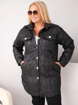Kurtka damska Plus Size pikowana z kołnierzem i kieszeniami czarna