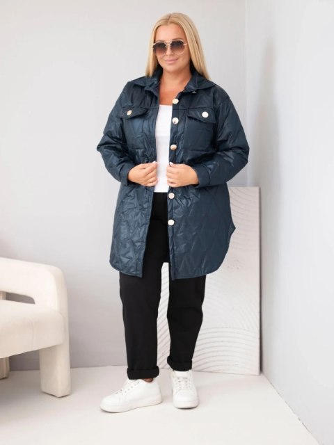 Kurtka damska Plus Size pikowana z kołnierzem i kieszeniami granatowa