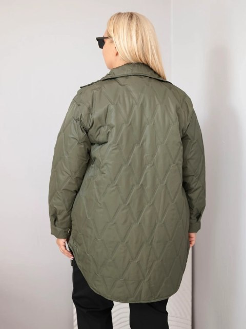 Kurtka damska Plus Size pikowana z kołnierzem i kieszeniami khaki