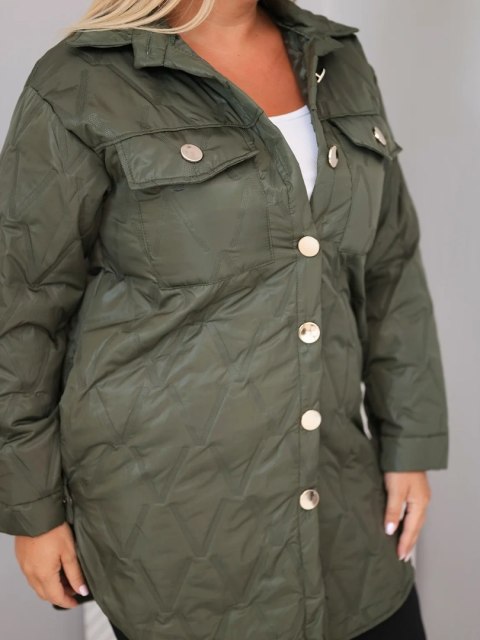 Kurtka damska Plus Size pikowana z kołnierzem i kieszeniami khaki