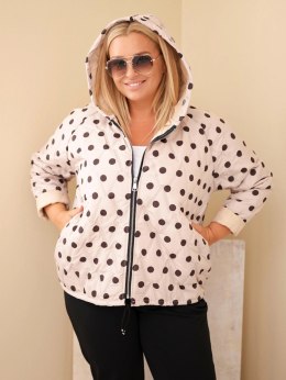 Kurtka damska Plus Size w grochy z kapturem beżowa