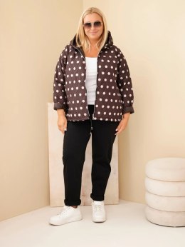 Kurtka damska Plus Size w grochy z kapturem brązowa