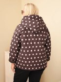 Kurtka damska Plus Size w grochy z kapturem brązowa
