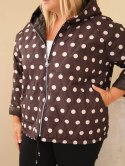 Kurtka damska Plus Size w grochy z kapturem brązowa