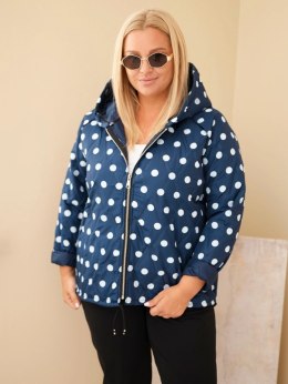 Kurtka damska Plus Size w grochy z kapturem granatowa