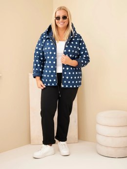 Kurtka damska Plus Size w grochy z kapturem granatowa