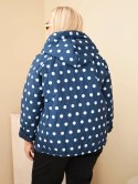 Kurtka damska Plus Size w grochy z kapturem granatowa