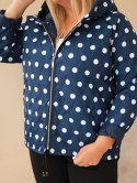 Kurtka damska Plus Size w grochy z kapturem granatowa