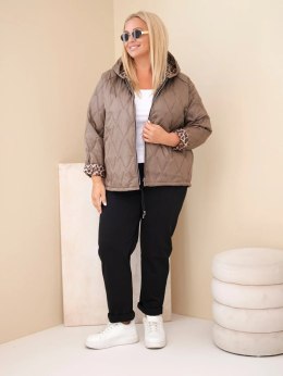 Kurtka damska Plus Size z kapturem i panterkowym wykończeniem fango