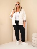Kurtka damska Plus Size z kapturem i panterkowym wykończeniem jasno beżowa