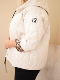 Kurtka damska Plus Size z kapturem i panterkowym wykończeniem jasno beżowa