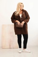 Płaszcz damski Plus Size baranek z wełną i kieszeniami brązowy