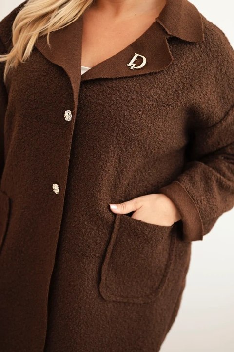 Płaszcz damski Plus Size baranek z wełną i kieszeniami brązowy