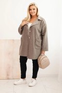 Płaszcz damski Plus Size baranek z wełną i kieszeniami fango
