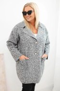 Płaszcz damski Plus Size baranek z wełną i kieszeniami grafitowy melanż