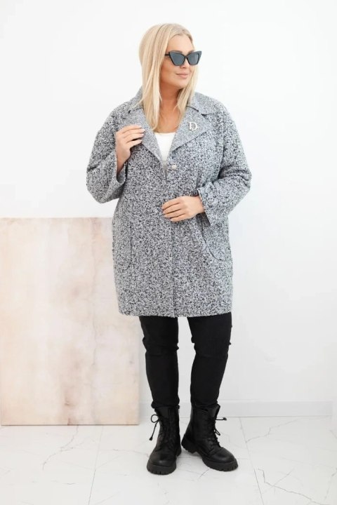 Płaszcz damski Plus Size baranek z wełną i kieszeniami grafitowy melanż