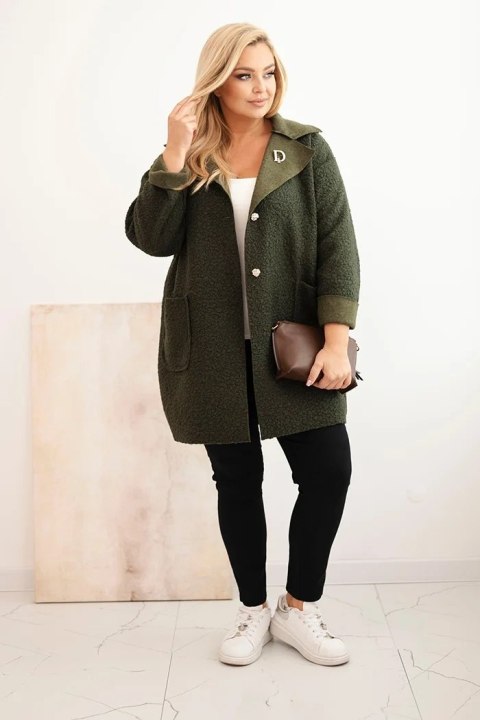 Płaszcz damski Plus Size baranek z wełną i kieszeniami khaki