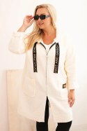 Płaszcz damski Plus Size ze sztucznego baranka z kapturem i kieszeniami ecru
