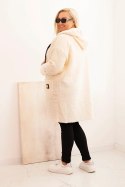 Płaszcz damski Plus Size ze sztucznego baranka z kapturem i kieszeniami ecru