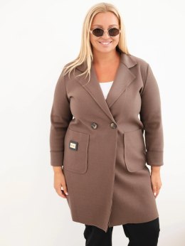 Płaszcz damski elegancki Plus Size z kołnierzem i dużymi kieszeniami fango