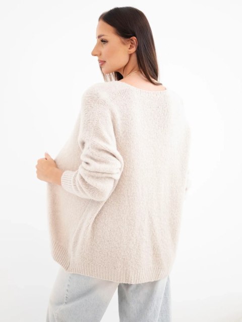 Sweter damski z alpaką bez zapięcia i długim rękawem beżowy