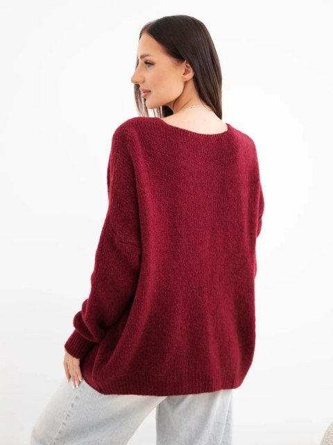 Sweter damski z alpaką bez zapięcia i długim rękawem bordowy