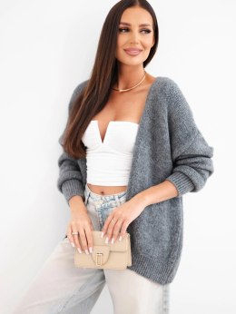 Sweter damski z alpaką bez zapięcia i długim rękawem ciemno szary
