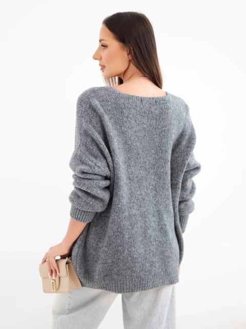 Sweter damski z alpaką bez zapięcia i długim rękawem ciemno szary