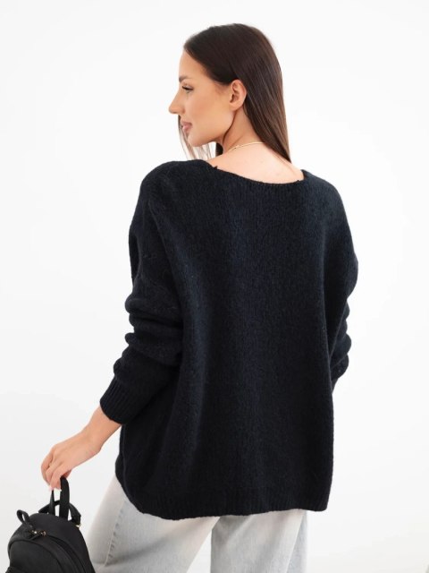 Sweter damski z alpaką bez zapięcia i długim rękawem czarny