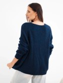 Sweter damski z alpaką bez zapięcia i długim rękawem granatowy