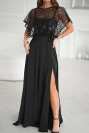 Elegancka Czarna Sukienka Na Ramiączkach Z Cekinowym Bolerkiem 333-06 - czarny